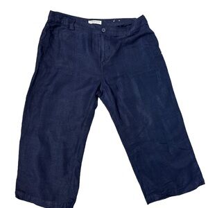 Coldwater Creek Linen Blend Cropped Wide Leg Dark Chambray Relaxed Pants Size 10